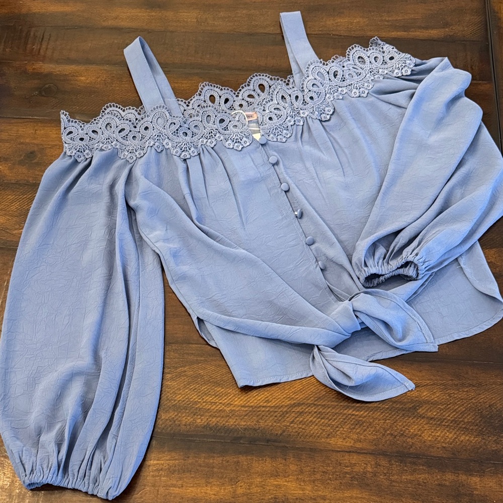 Elegant Blue Off-Shoulder Lace Top